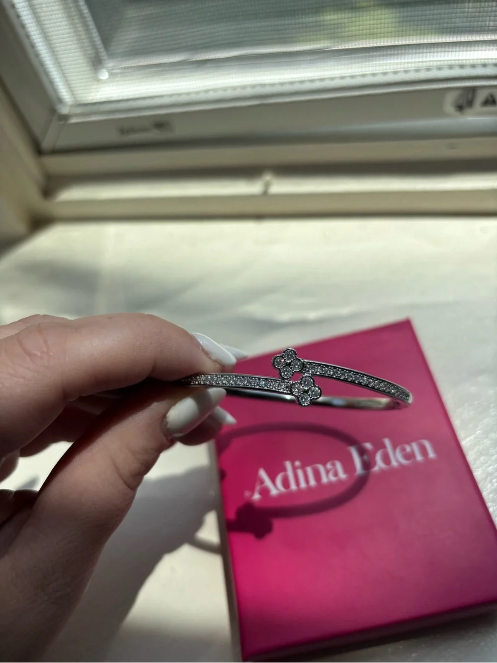 Adina Eden Silver Clover Pavé Bangle
